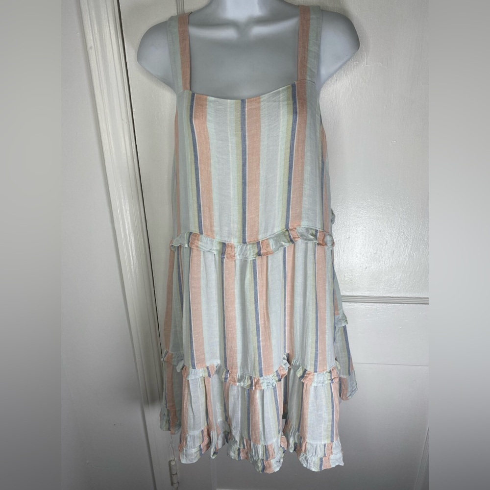 RAILS Biarritz Multi-Striped Sandy Ruffle Hem Pink/Blue Tiered Mini Dress